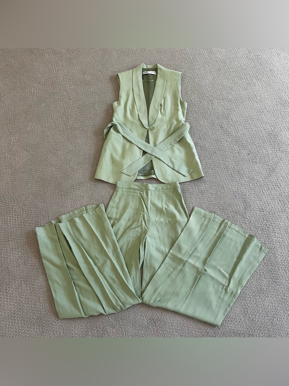 Zara Green Belted Vest Set